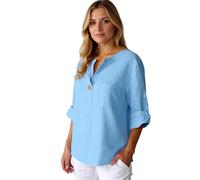 Women's Summer Casual Linen Blend V-Neck Button Down Shirt Loose Fit Short Sleeve Tunic Top with Pocket for Beach Vacation Daily Wear Black