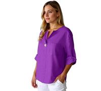 Women's Summer Casual Linen Blend V-Neck Button Down Shirt Loose Fit Short Sleeve Tunic Top with Pocket for Beach Vacation Daily Wear Black