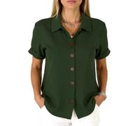 Women's Summer Casual Linen Button Down Shirt Short Sleeve Loose Fit Beach Blouse Tops Lightweight Breathable Cotton Blend Collared Tunic for Vacation Work Daily Wear