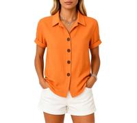 Women's Summer Casual Linen Button Down Shirt Short Sleeve Loose Fit Beach Blouse Tops Lightweight Breathable Cotton Blend Collared Tunic for Vacation Work Daily Wear