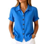 Women's Summer Casual Linen Button Down Shirt Short Sleeve Loose Fit Beach Blouse Tops Lightweight Breathable Cotton Blend Collared Tunic for Vacation Work Daily Wear