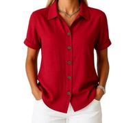 Women's Summer Casual Linen Button Down Shirt Short Sleeve Loose Fit Beach Blouse Tops Lightweight Breathable Cotton Blend Collared Tunic for Vacation Work Daily Wear