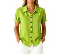 Women's Summer Casual Linen Button Down Shirt Short Sleeve Loose Fit Beach Blouse Tops Lightweight Breathable Cotton Blend Collared Tunic for Vacation Work Daily Wear