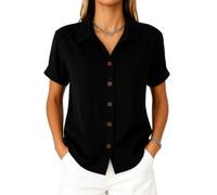 Women's Summer Casual Linen Button Down Shirt Short Sleeve Loose Fit Beach Blouse Tops Lightweight Breathable Cotton Blend Collared Tunic for Vacation Work Daily Wear