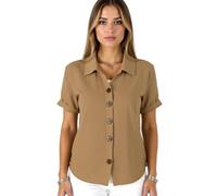 Women's Summer Casual Linen Button Down Shirt Short Sleeve Loose Fit Beach Blouse Tops Lightweight Breathable Cotton Blend Collared Tunic for Vacation Work Daily Wear