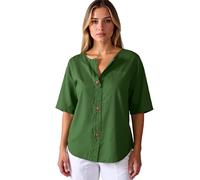 Women's Summer Casual Linen Button Down Shirt Short Sleeve V Neck Loose Fit Blouse with Pocket Lightweight Breathable Cotton Top for Daily Work Beach Vacation