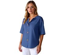 Women's Summer Casual Linen Button Down Shirt Short Sleeve V Neck Loose Fit Blouse with Pocket Lightweight Breathable Cotton Top for Daily Work Beach Vacation
