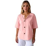 Women's Summer Casual Linen Button Down Shirt Short Sleeve V Neck Loose Fit Blouse with Pocket Lightweight Breathable Cotton Top for Daily Work Beach Vacation