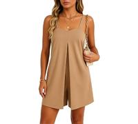 Women's Summer Casual Loose Fit Solid Color Square Neck Sleeveless Romper Jumpsuit with Wide Straps Flowy A-Line Playsuit for Beach Vacation Daily Wear