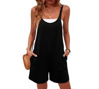 Women's Summer Casual Ribbed Knit Romper Sleeveless Square Neck Loose Fit Jumpsuit with Pockets for Beach Vacation Loungewear