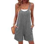 Women's Summer Casual Ribbed Knit Romper Sleeveless Square Neck Loose Fit Jumpsuit with Pockets for Beach Vacation Loungewear