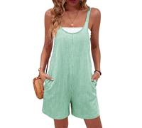 Women's Summer Casual Ribbed Knit Romper Sleeveless Square Neck Loose Fit Jumpsuit with Pockets for Beach Vacation Loungewear