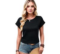 Women's Summer Casual Round Neck Waffle Knit Short Sleeve T Shirt Top with Lace Detail Hollow out Design Breathable Soft Fabric For Daily Wear and Travel