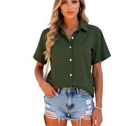 Women's Summer Casual Short Sleeve Button Down Shirt Solid Color Cotton Linen Blouse Loose Fit Lightweight Beach Vacation Top for Ladies