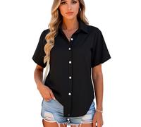 Women's Summer Casual Short Sleeve Button Down Shirt Solid Color Cotton Linen Blouse Loose Fit Lightweight Beach Vacation Top for Ladies