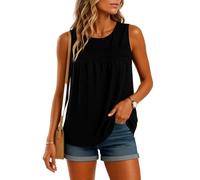 Women's Summer Casual Sleeveless Tank Top with Lace Trim Eyelet Fabric Loose Fit Round Neck Blouse for Beach Vacation Daily Wear White