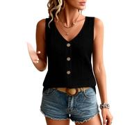 Women's Summer Casual Sleeveless Top V-Neck Button Down Eyelet Embroidered Vest Loose Fit Breathable White Tank Blouse for Beach Vacation