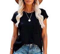 Women's Summer Casual Solid Color Crew Neck Short Sleeve Loose Fit T-Shirt with Side Pocket Relaxed Fit Basic tee Top for Daily Wear Vacation