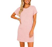 Women's Summer Casual Striped Short Sleeve Dress with Pocket Loose Fit Round Neck Mini Tunic Dress for Daily Wear Vacation Beach Loungewear