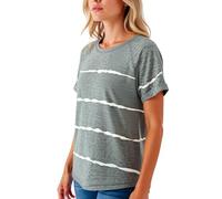 Women's Summer Casual Striped T-Shirt Short Sleeve Crew Neck Loose Fit Top with Side Slits for Daily Wear Vacation Beach Outfit Green
