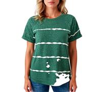 Women's Summer Casual Striped T-Shirt Short Sleeve Crew Neck Loose Fit Top with Side Slits for Daily Wear Vacation Beach Outfit Green