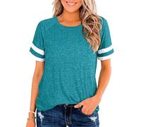Women's Summer Casual T-Shirt Crew Neck Short Sleeve Loose Fit Striped Sleeve Baseball tee Top for Daily Wear Vacation Beach Outing Trip
