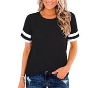 Women's Summer Casual T-Shirt Crew Neck Short Sleeve Loose Fit Striped Sleeve Baseball tee Top for Daily Wear Vacation Beach Outing Trip