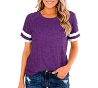 Women's Summer Casual T-Shirt Crew Neck Short Sleeve Loose Fit Striped Sleeve Baseball tee Top for Daily Wear Vacation Beach Outing Trip