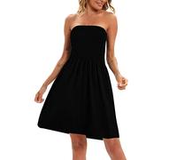 Womens Summer Casual T Shirt Dresses Sleeveless Swing Dress Flowy Pleated Loose Dresses Women Off Shoulder Strapless Sleeveless Top Dress Soild Summer Beach Coverup Flowy Midi Dress F12