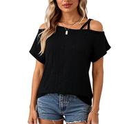 Women's Summer Cold Shoulder Eyelet Lace Top Short Sleeve Crochet Blouse Casual Loose Fit Hollow out Shirt for Beach Vacation Date Night Apricot