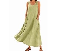 Womens Summer Dress Round Neck Sleeveless Cotton Blend A-Line Maxi Dress with Pockets Casual Beach Vacation Sundress 2026 (Light Green,S)