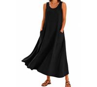 Womens Summer Dress Round Neck Sleeveless Cotton Blend A-Line Maxi Dress with Pockets Casual Beach Vacation Sundress 2026 (Black,5XL)