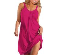 Women's Summer Dresses Spring Round Neck Solid Color Loose Sling Dress Casual Dressy Sundress Elegant Beach Mini Dress C-73