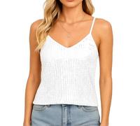 Women's Summer Elegant Sexy Fashion Sparkly Sequin Adjustable Strap Solid Color Camisole Top for Party Club Night out Glitter Tank Top