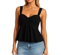 Women's Summer Eyelet Embroidery Cami Top, Sweetheart Neckline Ruched Tank Top with Wide Straps, Casual Peplum Blouse for Beach Vacation Party