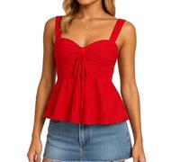 Women's Summer Eyelet Embroidery Cami Top, Sweetheart Neckline Ruched Tank Top with Wide Straps, Casual Peplum Blouse for Beach Vacation Party