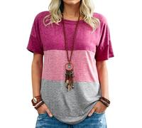 Women's Summer Fashion Color Block Crew Neck Loose Casual Short Sleeve T-Shirt Soft Breathable tee for Daily Wear Vacation Beach Outfit Top