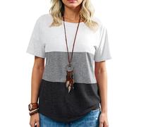 Women's Summer Fashion Color Block Crew Neck Loose Casual Short Sleeve T-Shirt Soft Breathable tee for Daily Wear Vacation Beach Outfit Top