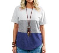Women's Summer Fashion Color Block Crew Neck Loose Casual Short Sleeve T-Shirt Soft Breathable tee for Daily Wear Vacation Beach Outfit Top