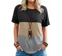 Women's Summer Fashion Color Block Crew Neck Loose Casual Short Sleeve T-Shirt Soft Breathable tee for Daily Wear Vacation Beach Outfit Top