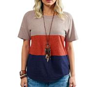 Women's Summer Fashion Color Block Crew Neck Loose Casual Short Sleeve T-Shirt Soft Breathable tee for Daily Wear Vacation Beach Outfit Top