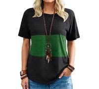Women's Summer Fashion Color Block Crew Neck Loose Casual Short Sleeve T-Shirt Soft Breathable tee for Daily Wear Vacation Beach Outfit Top