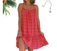 Women's Summer Floral Printed Camisole Dress, Sleeveless Loose-Fit Boho Beach Dress, Casual Knee-Length Slip Sundress (FR/ES, Letras, L, Regular, Regular, Red)