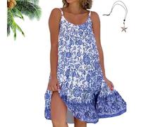 Women's Summer Floral Printed Camisole Dress, Sleeveless Loose-Fit Boho Beach Dress, Casual Knee-Length Slip Sundress (FR/ES, Letras, XXL, Regular, Regular, White (Navy Floral))