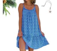 Women's Summer Floral Printed Camisole Dress, Sleeveless Loose-Fit Boho Beach Dress, Casual Knee-Length Slip Sundress (FR/ES, Letras, XL, Regular, Regular, Blue)