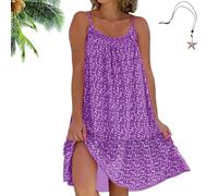 Women's Summer Floral Printed Camisole Dress, Sleeveless Loose-Fit Boho Beach Dress, Casual Knee-Length Slip Sundress (FR/ES, Letras, L, Regular, Regular, Purple)