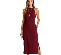 Women's Summer Halter Neck Maxi Dress Sleeveless Lime Green Vacation Beach Dress with Lace Insert Side Slit Pockets Casual Flowy Sundress for Resort Wear