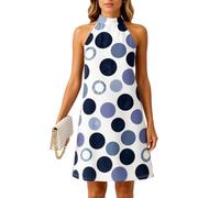 Women's Summer Halter Neck Polka Dot Print Dress Sleeveless A-Line Swing Mini Dress Casual Beach Vacation Party Outfit Green Boho