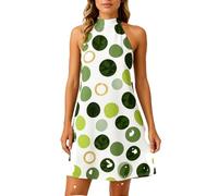 Women's Summer Halter Neck Polka Dot Print Dress Sleeveless A-Line Swing Mini Dress Casual Beach Vacation Party Outfit Green Boho