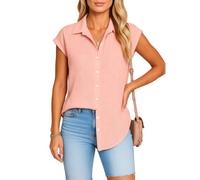 Women's Summer Lightweight Linen Button Down Shirt Short Sleeve Casual Loose Fit Asymmetrical Hem Blouse Top for Vacation Beach Daily Wear Yellow Trendy